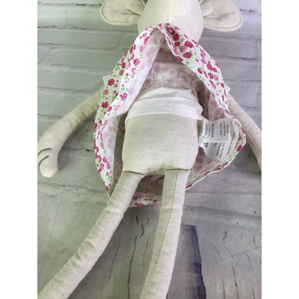 Mud Pie Whimsical Mouse Girl Plush Stuffed Animal Doll With Pink Floral Dress